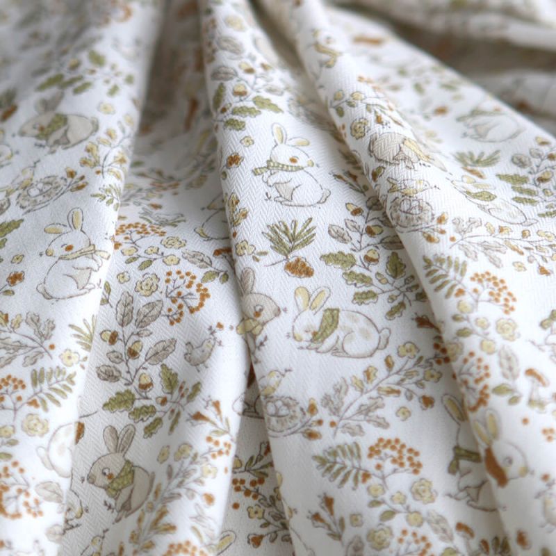 Panpan - Tissu coton texturé imprimé petits lapins