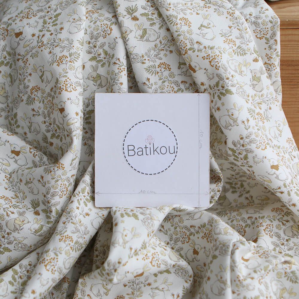 Panpan - Tissu coton texturé imprimé petits lapins