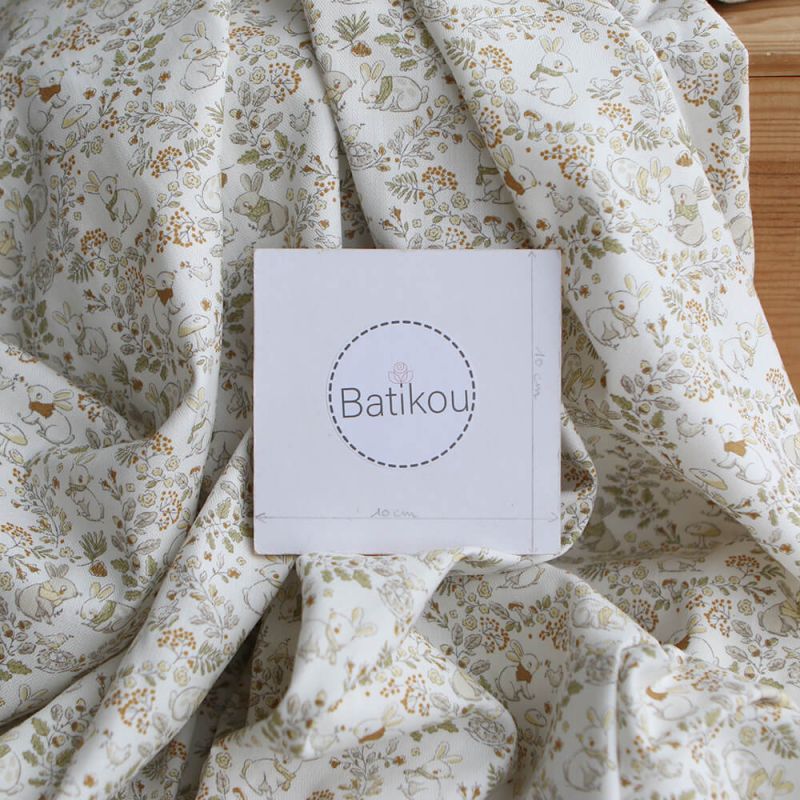 Panpan - Tissu coton texturé imprimé petits lapins