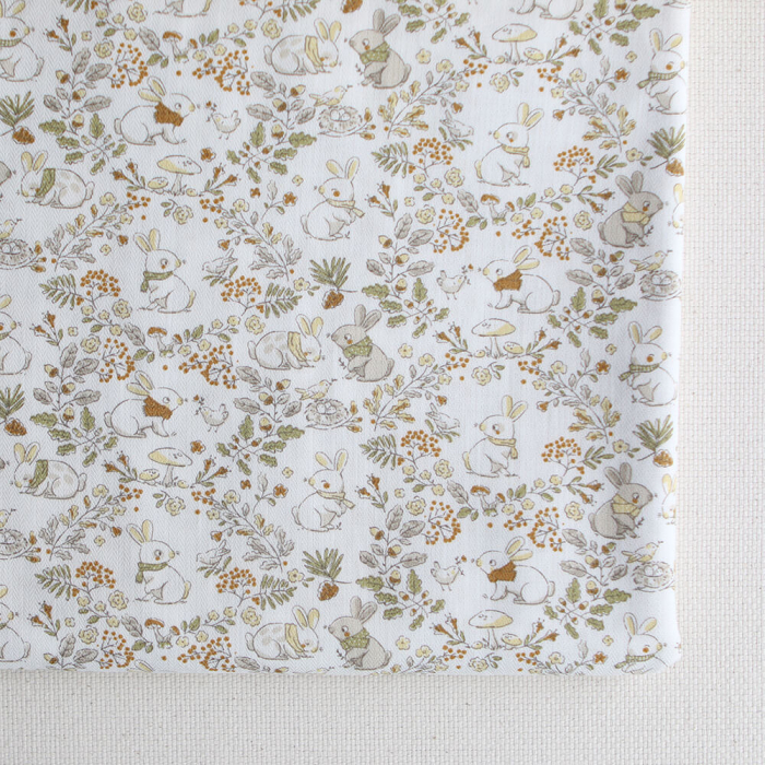 Panpan - Tissu coton texturé imprimé petits lapins