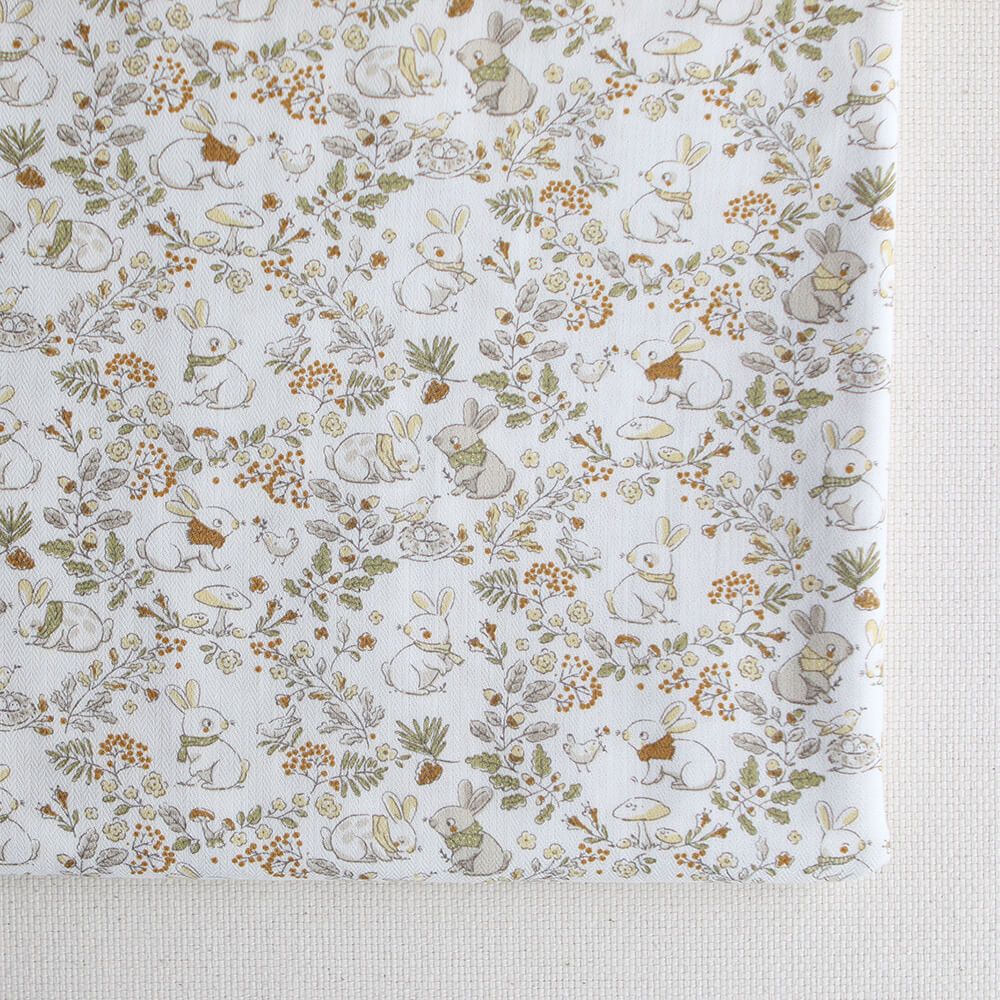 Panpan - Tissu coton texturé imprimé petits lapins