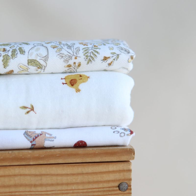 Panpan - Tissu coton texturé imprimé petits lapins