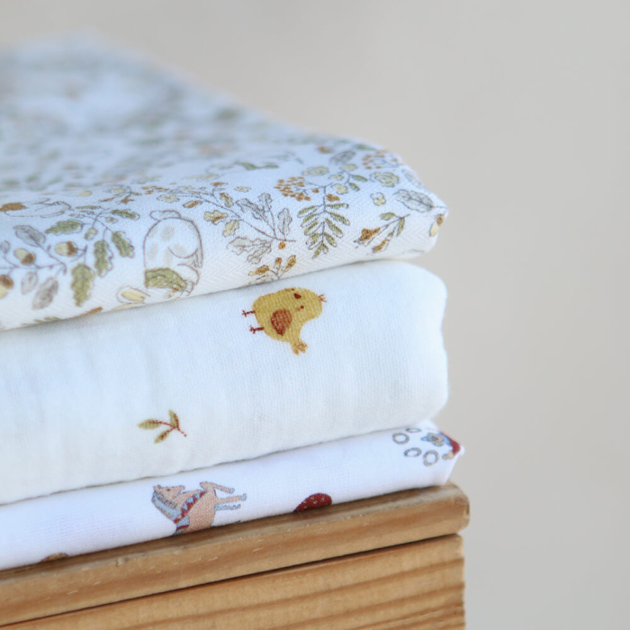 Panpan - Tissu coton texturé imprimé petits lapins