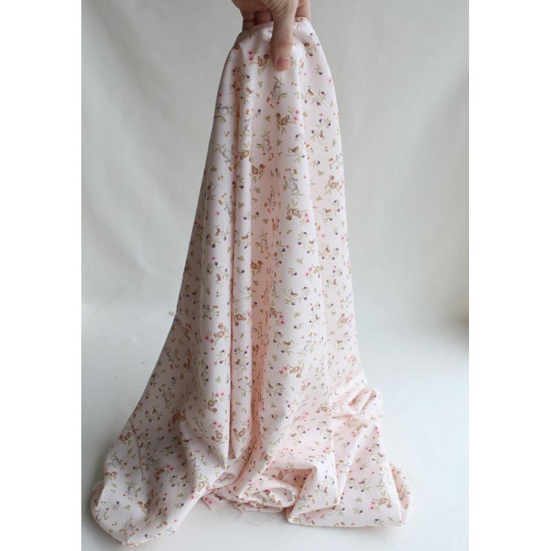 Biscotte - Tissu sergé de coton imprimé fleuri et animaux