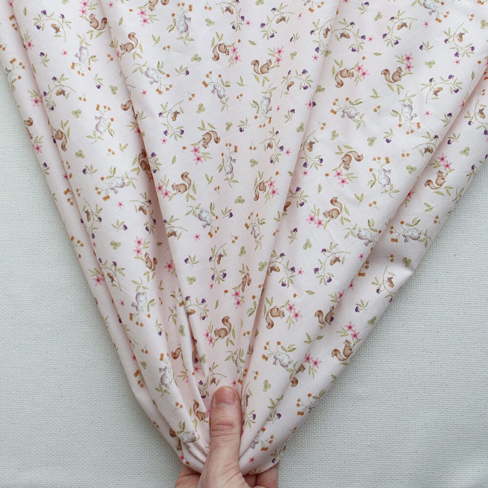 Biscotte - Tissu sergé de coton imprimé fleuri et animaux