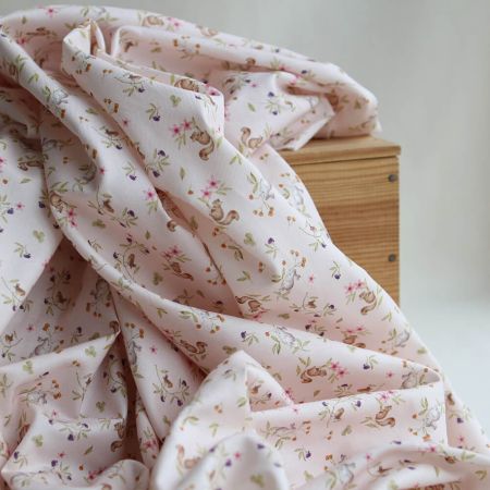 Biscotte - Tissu sergé de coton imprimé fleuri et animaux