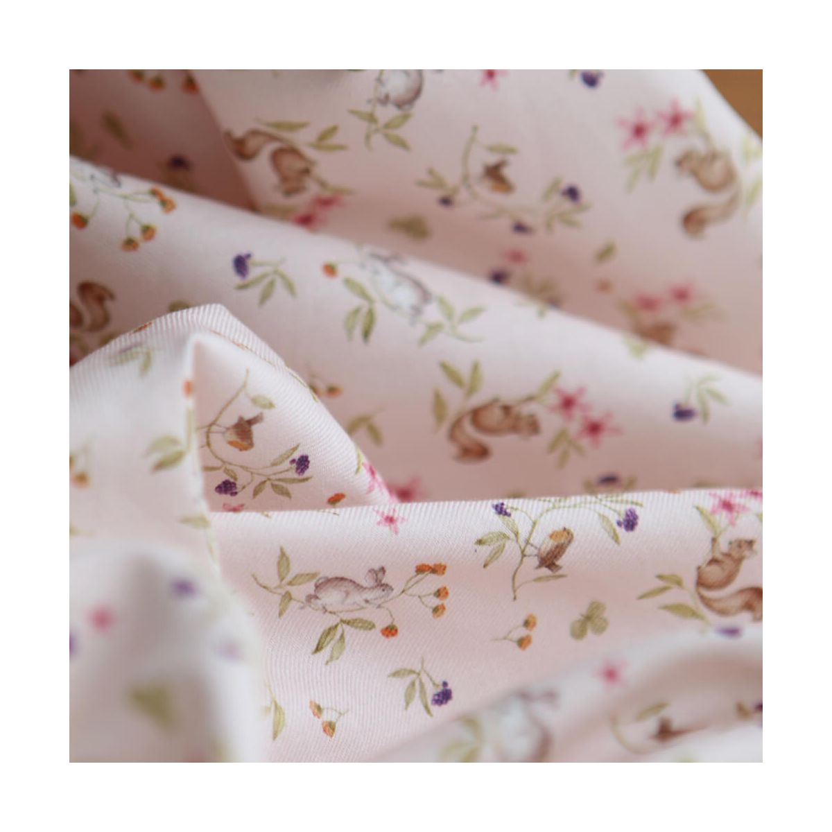 Biscotte - Tissu sergé de coton imprimé fleuri et animaux