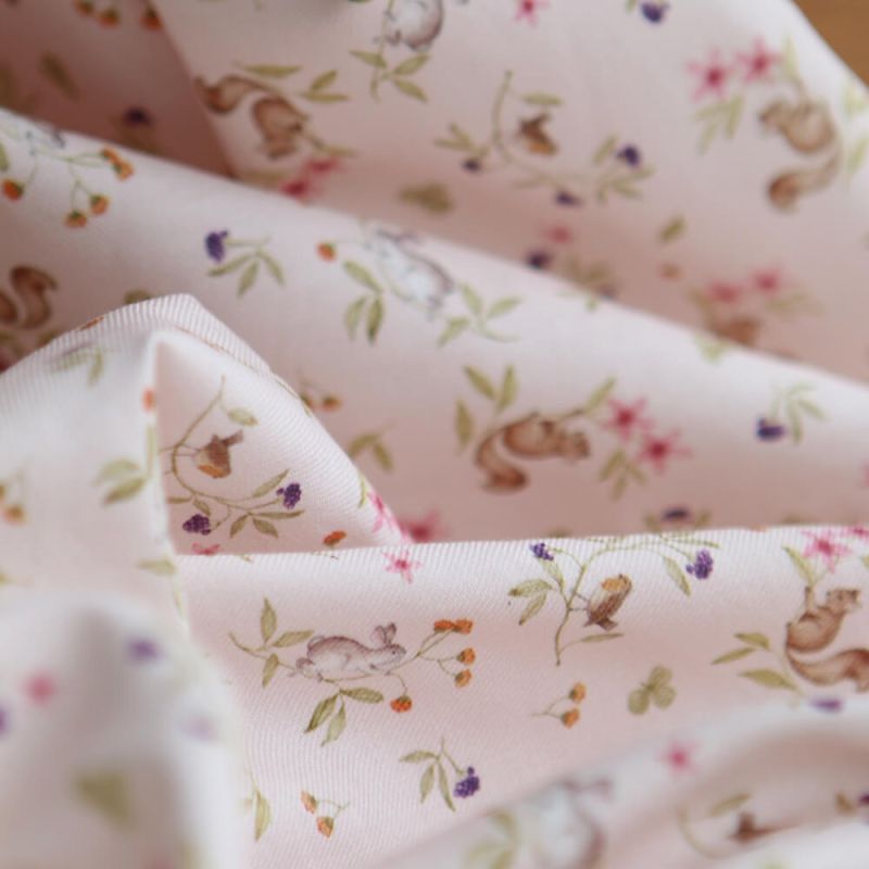 Biscotte - Tissu sergé de coton imprimé fleuri et animaux