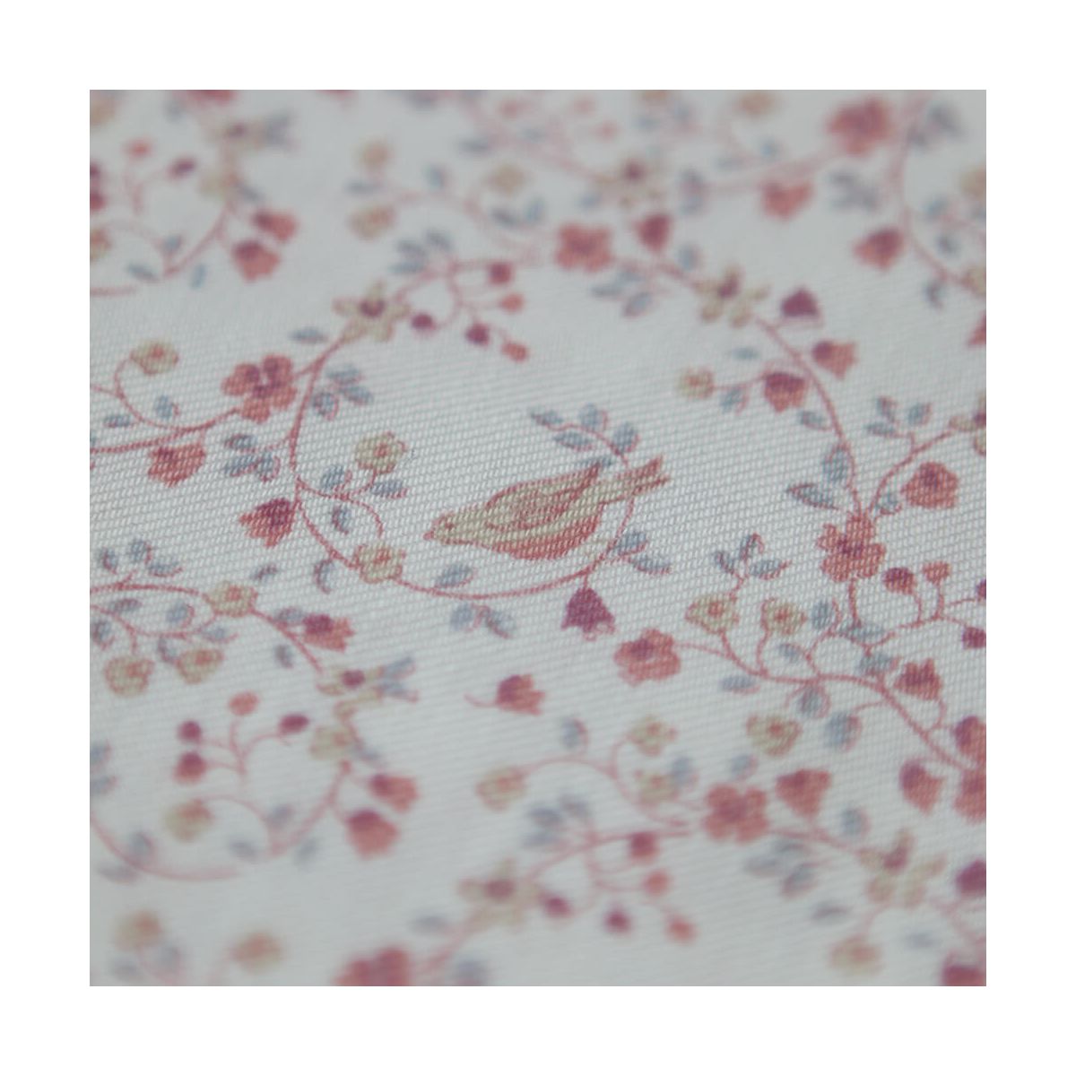 Plume - Tissu sergé de coton imprimé fleuri et oiseaux rose