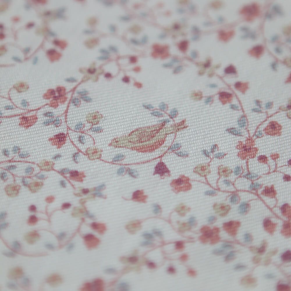 Plume - Tissu sergé de coton imprimé fleuri et oiseaux rose