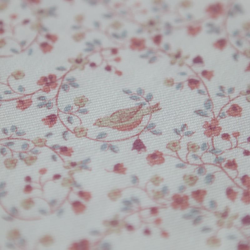 Plume - Tissu sergé de coton imprimé fleuri et oiseaux rose