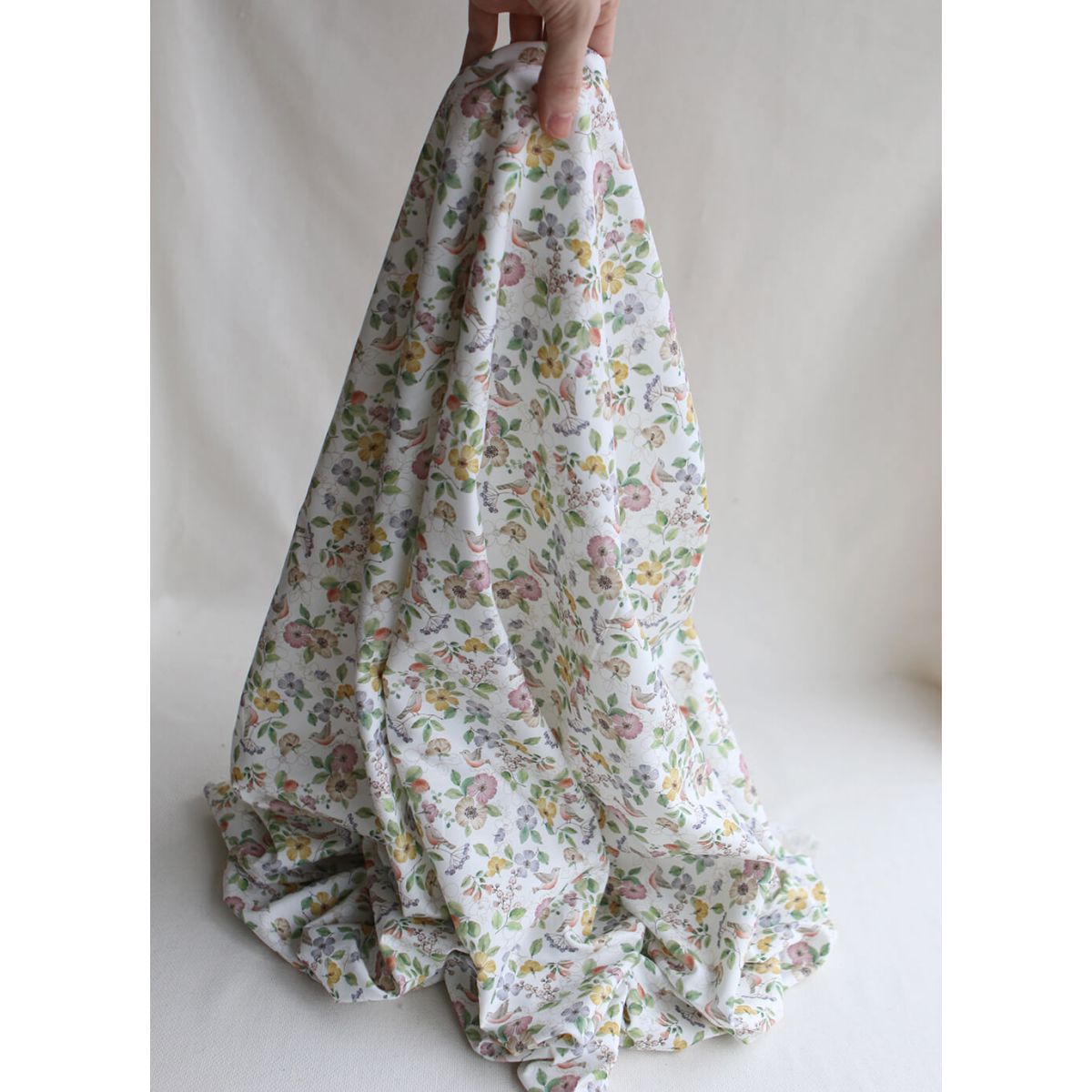 Airelle - Tissu sergé de coton imprimé fleuri et oiseaux