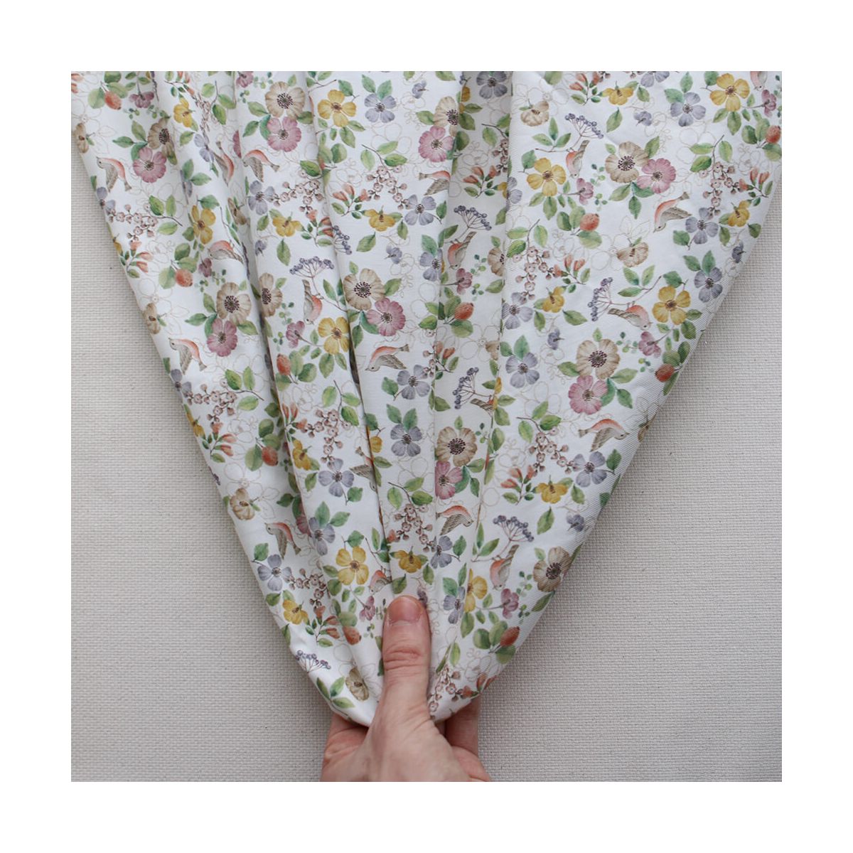 Airelle - Tissu sergé de coton imprimé fleuri et oiseaux