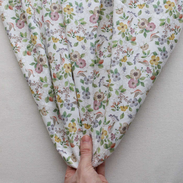 Airelle - Tissu sergé de coton imprimé fleuri et oiseaux