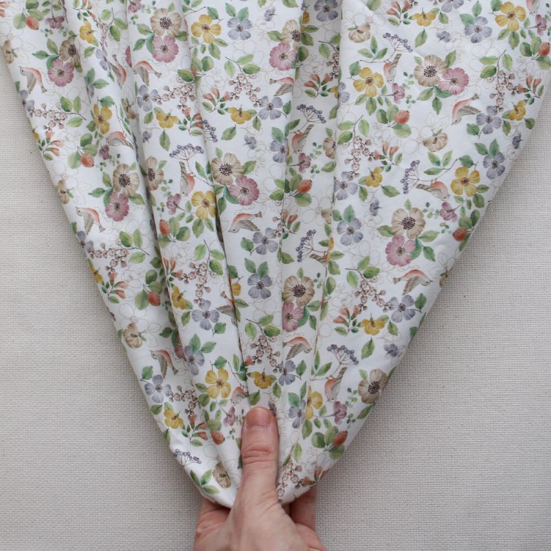Airelle - Tissu sergé de coton imprimé fleuri et oiseaux