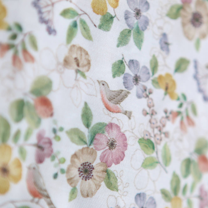 Airelle - Tissu sergé de coton imprimé fleuri et oiseaux