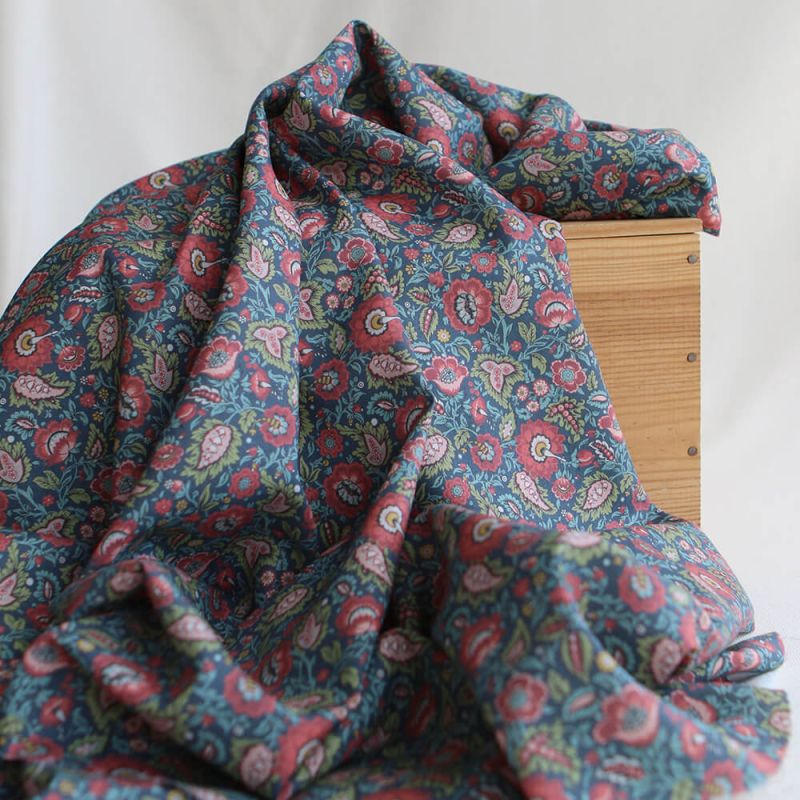 Baïa - Tissu sergé de coton organique fin imprimé fleuri