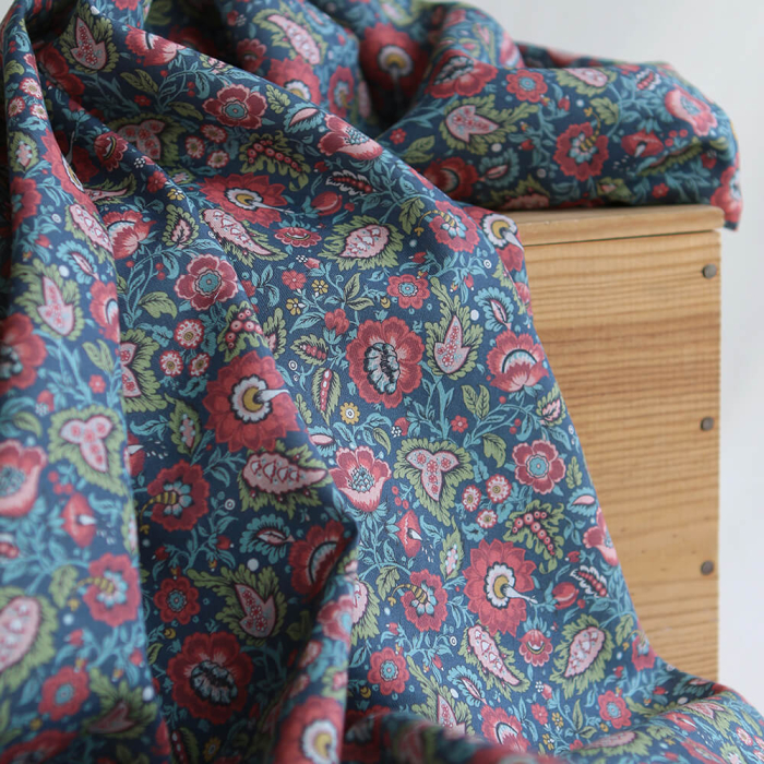 Baïa - Tissu sergé de coton organique fin imprimé fleuri