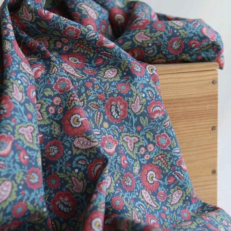 Baïa - Tissu sergé de coton organique fin imprimé fleuri