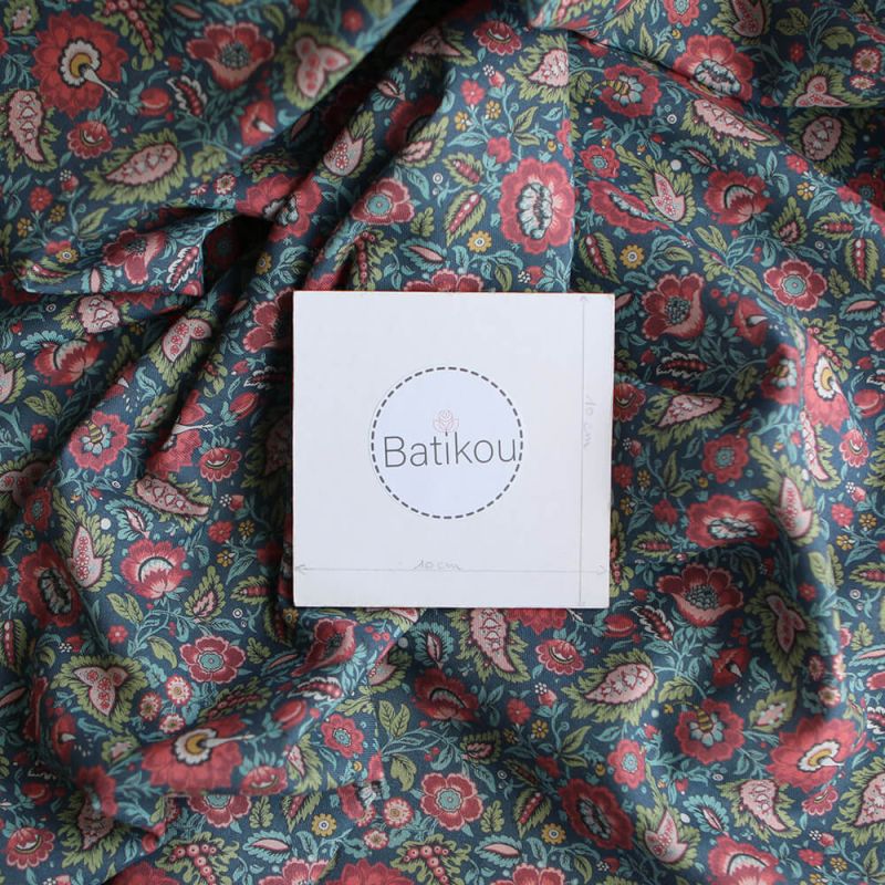 Baïa - Tissu sergé de coton organique fin imprimé fleuri