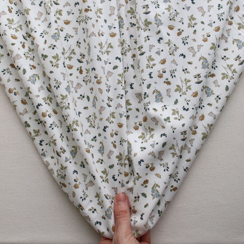 Mousse - Tissu coton texturé imprimé animaux de la forêt bleu