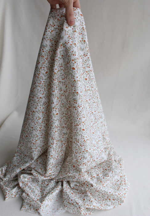 Plume - Tissu sergé de coton imprimé fleuri et oiseaux roux