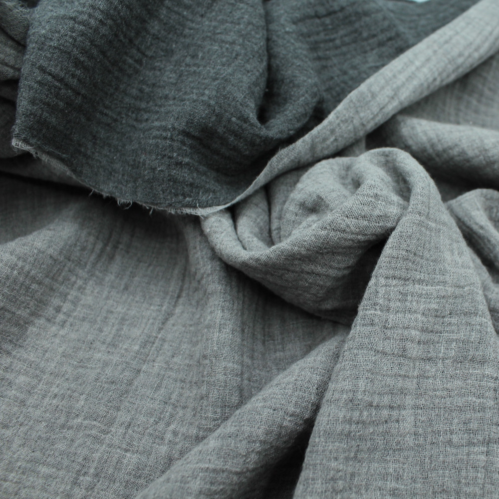 Double gaze de coton BIO chiné coloris gris anthracite réversible