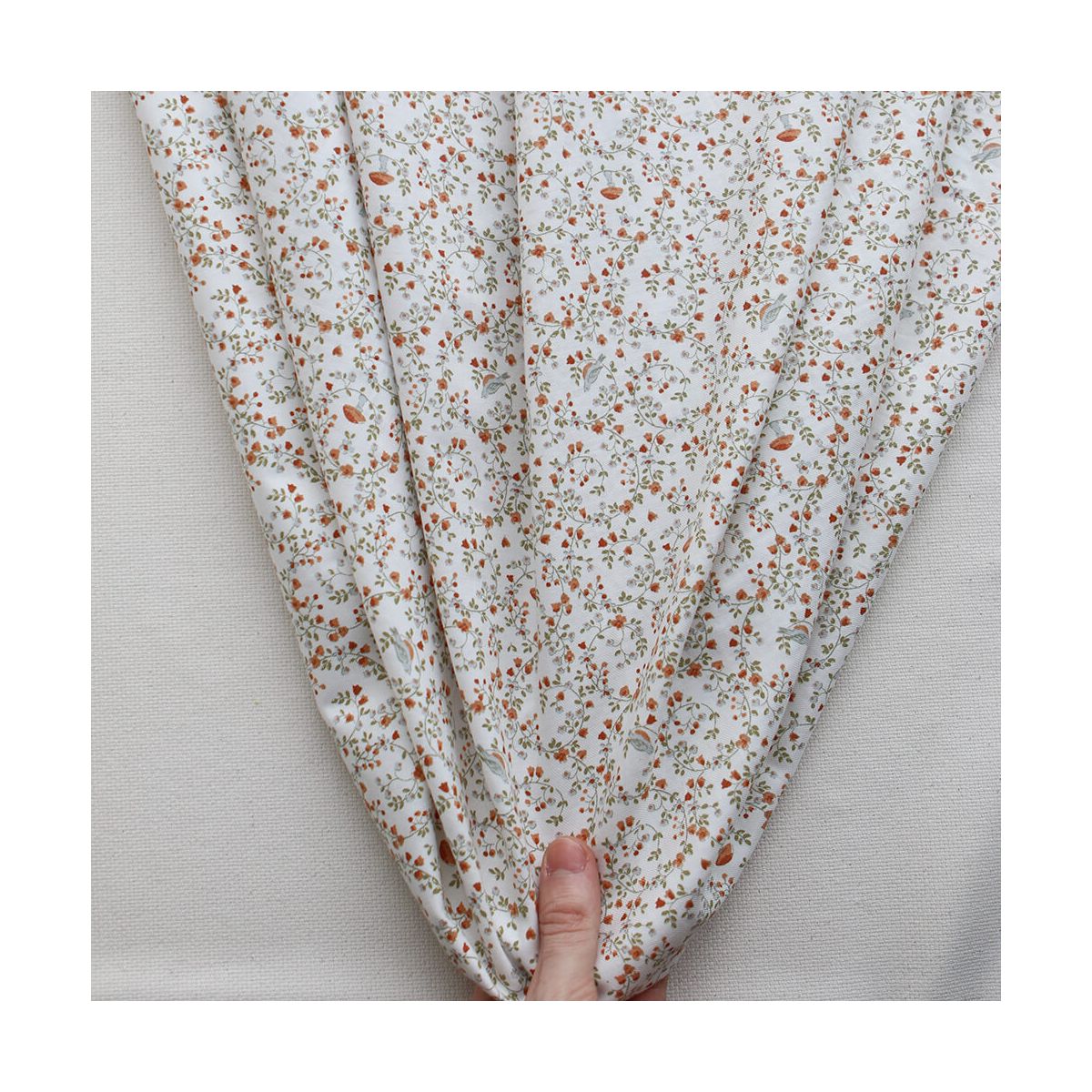 Plume - Tissu sergé de coton imprimé fleuri et oiseaux roux