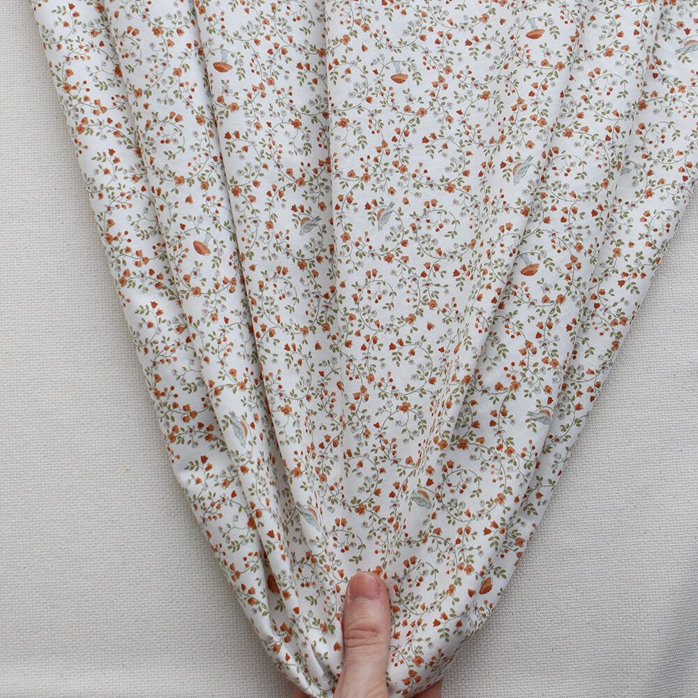 Plume - Tissu sergé de coton imprimé fleuri et oiseaux roux