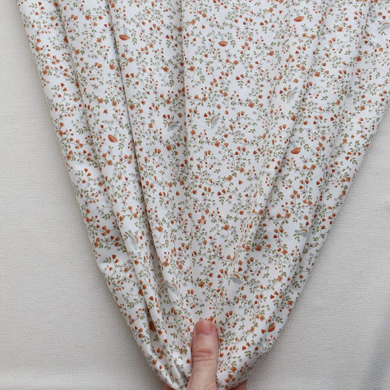 Plume - Tissu sergé de coton imprimé fleuri et oiseaux roux