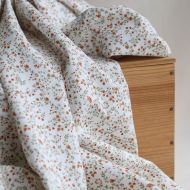 Plume - Tissu sergé de coton imprimé fleuri et oiseaux roux