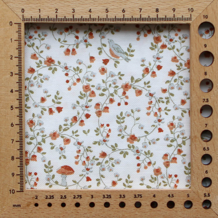 Plume - Tissu sergé de coton imprimé fleuri et oiseaux roux