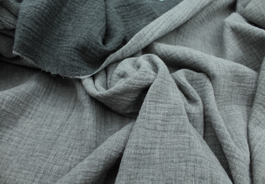 Double gaze de coton BIO chiné coloris gris anthracite réversible