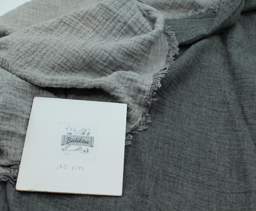 Double gaze de coton BIO chiné coloris gris anthracite réversible