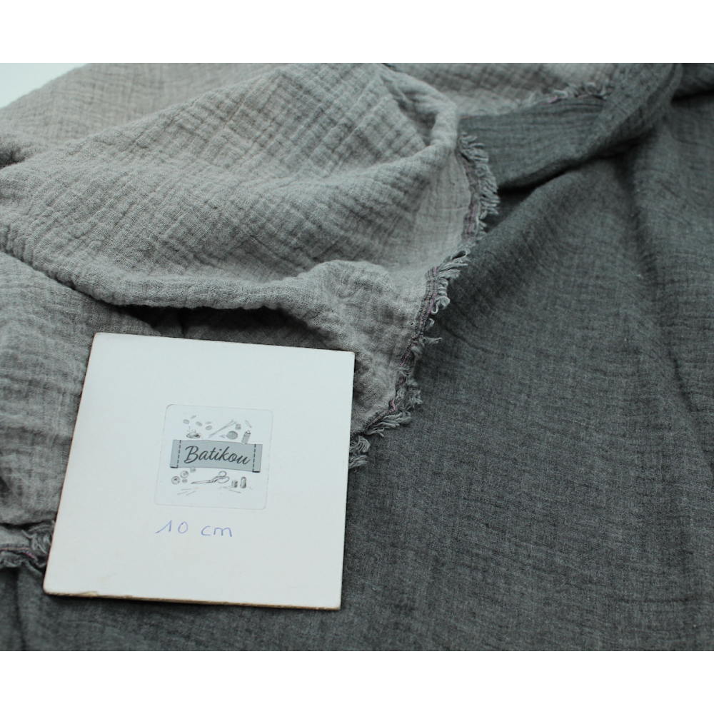 Double gaze de coton BIO chiné coloris gris anthracite réversible