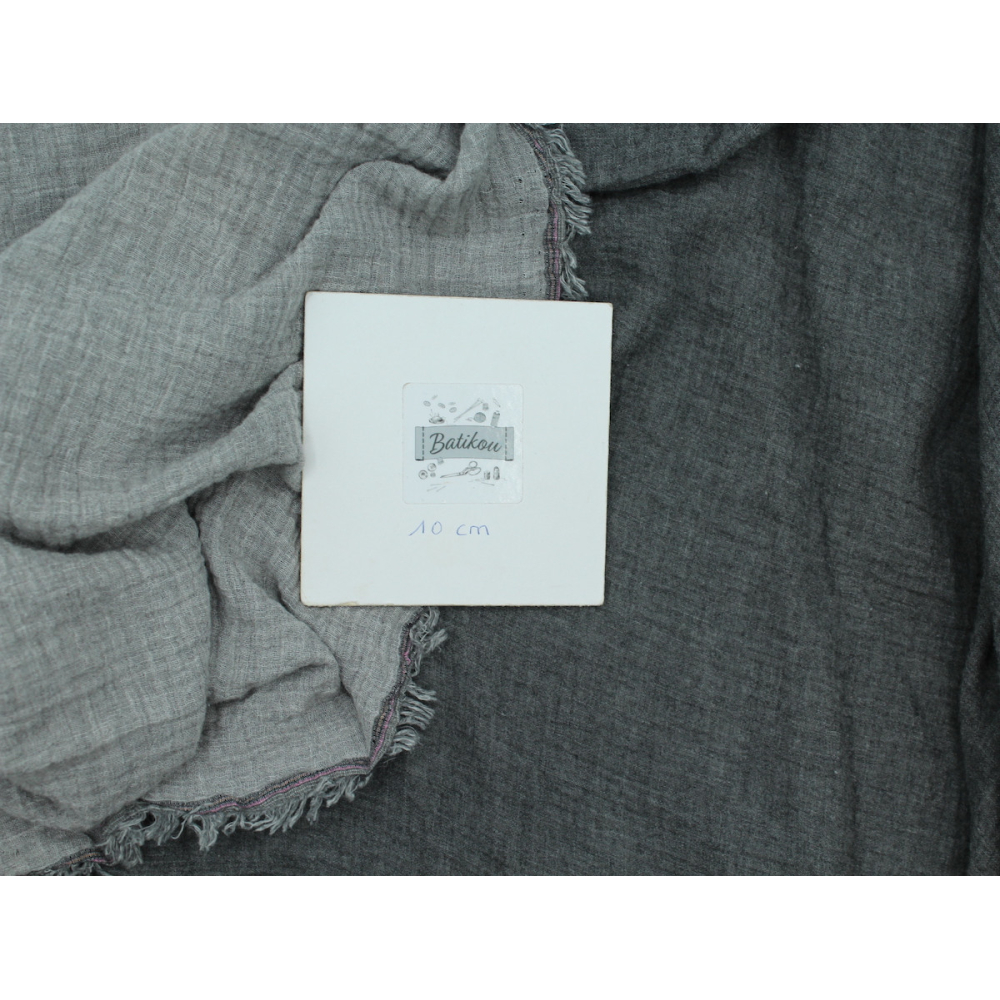 Double gaze de coton BIO chiné coloris gris anthracite réversible