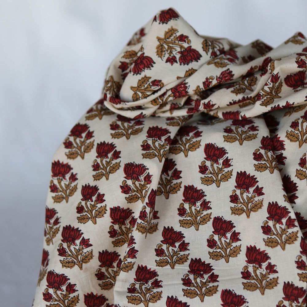 Shaivan B - Tissu indien en coton imprimé main Hand Block