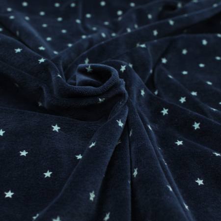 Velours nicky coloris bleu marine imprimé étoiles