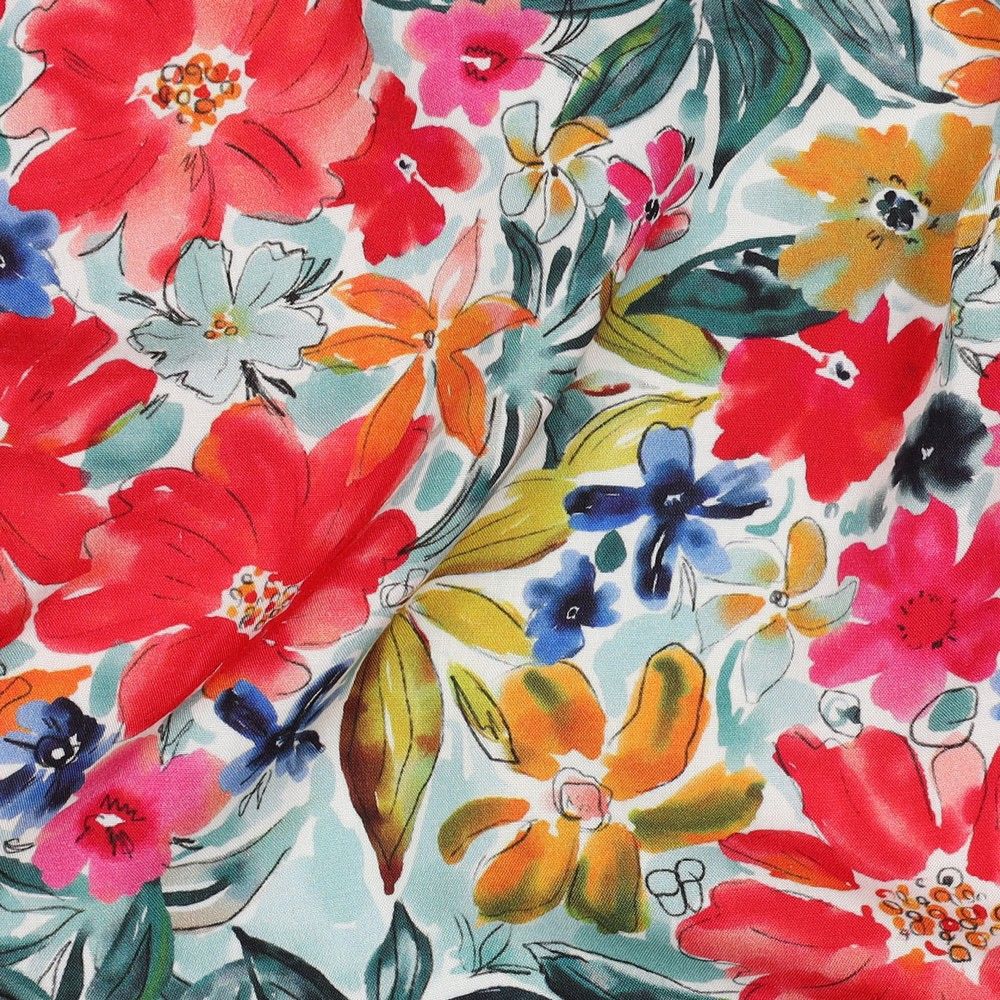 Joy - Viscose Ecovero imprimé fleuri rouge