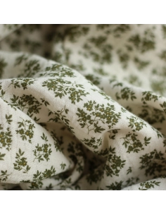 Soumeya - Double gaze coton BIO motif exclusif fond écru vert olive 2