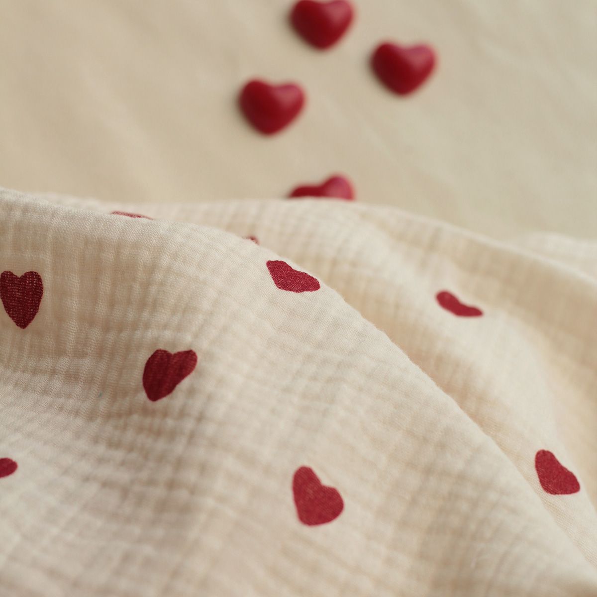 copy of Manou - Double gaze de coton BIO exclusif écru à motif coeurs