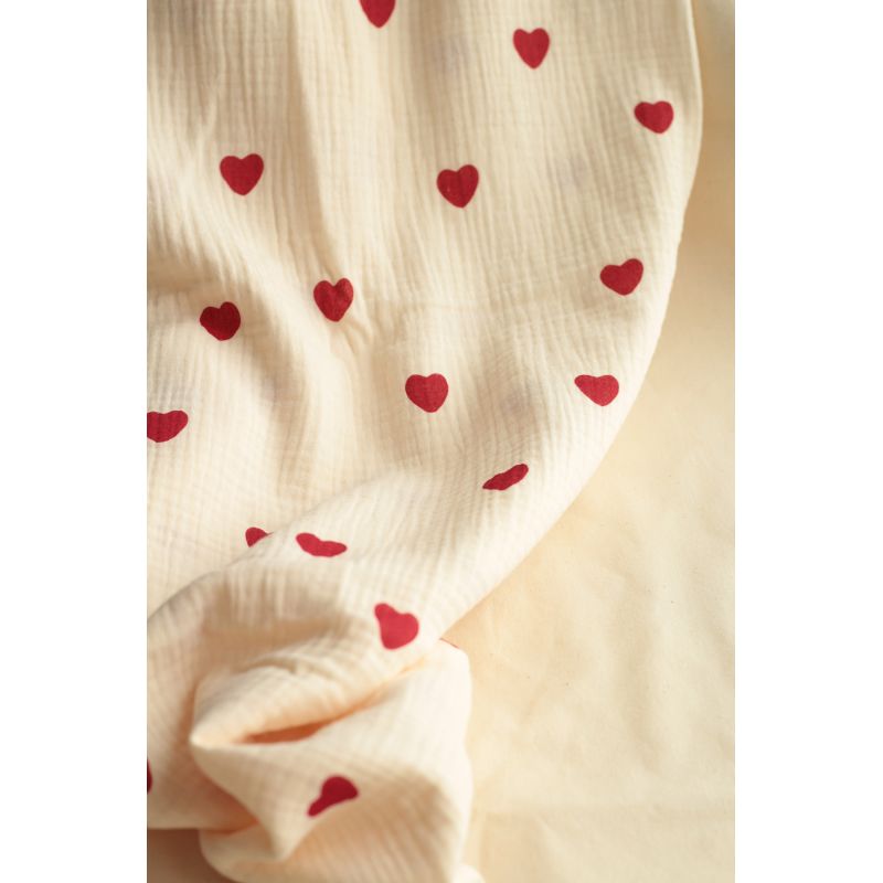 copy of Manou - Double gaze de coton BIO exclusif écru à motif coeurs
