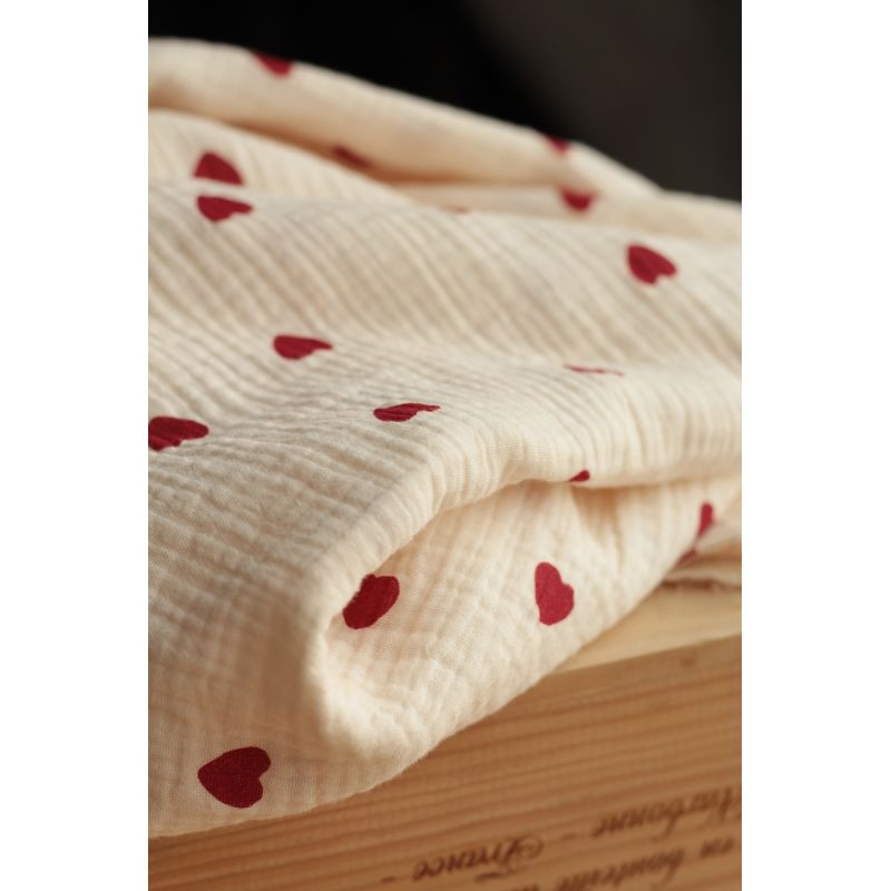 copy of Manou - Double gaze de coton BIO exclusif écru à motif coeurs