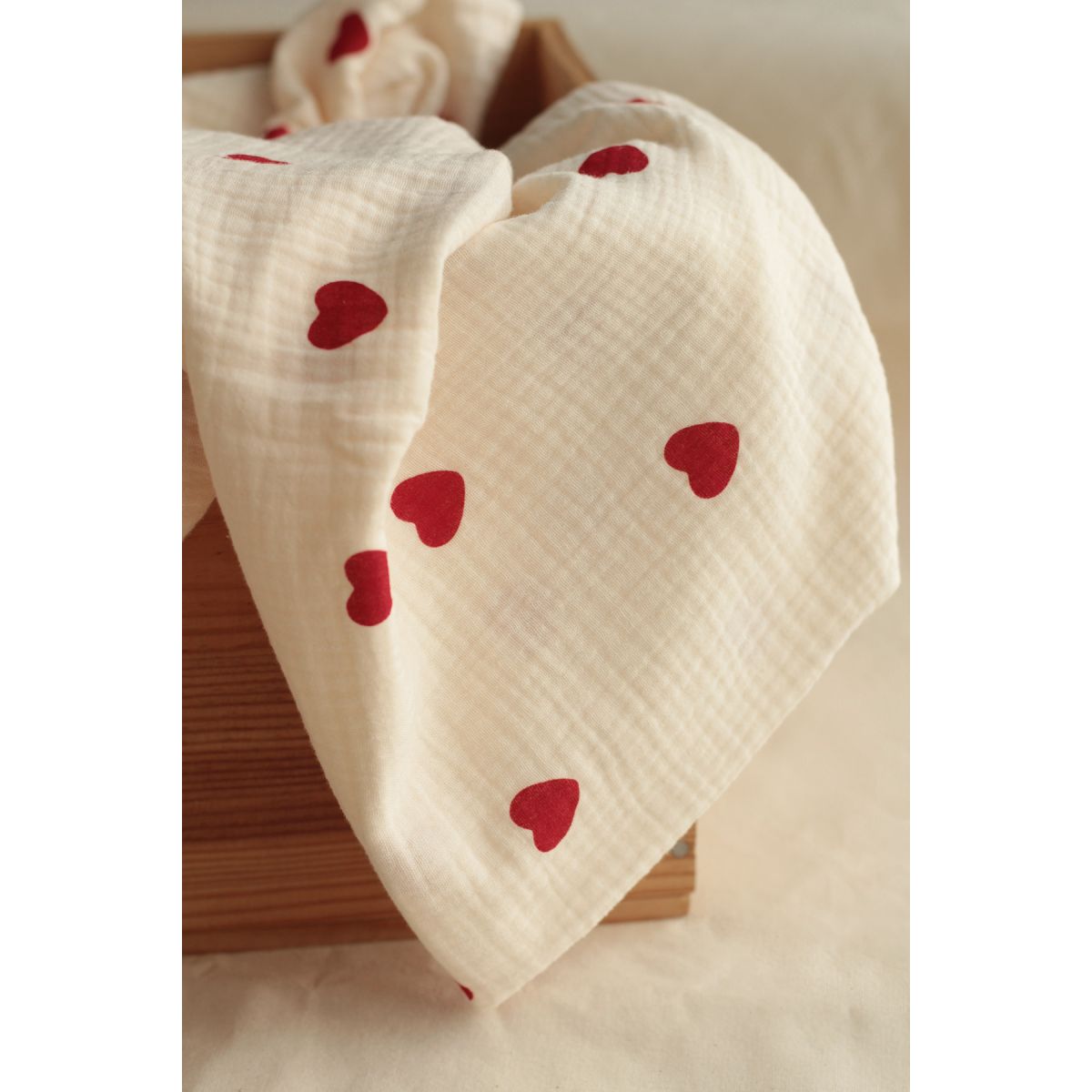 copy of Manou - Double gaze de coton BIO exclusif écru à motif coeurs