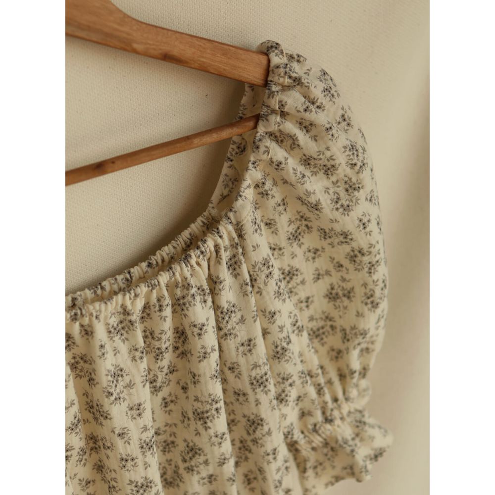 Soumeya - Double gaze coton BIO motif exclusif fond écru taupe