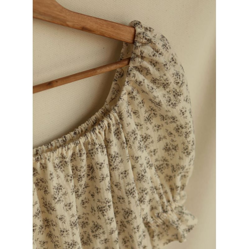 Soumeya - Double gaze coton BIO motif exclusif fond écru taupe