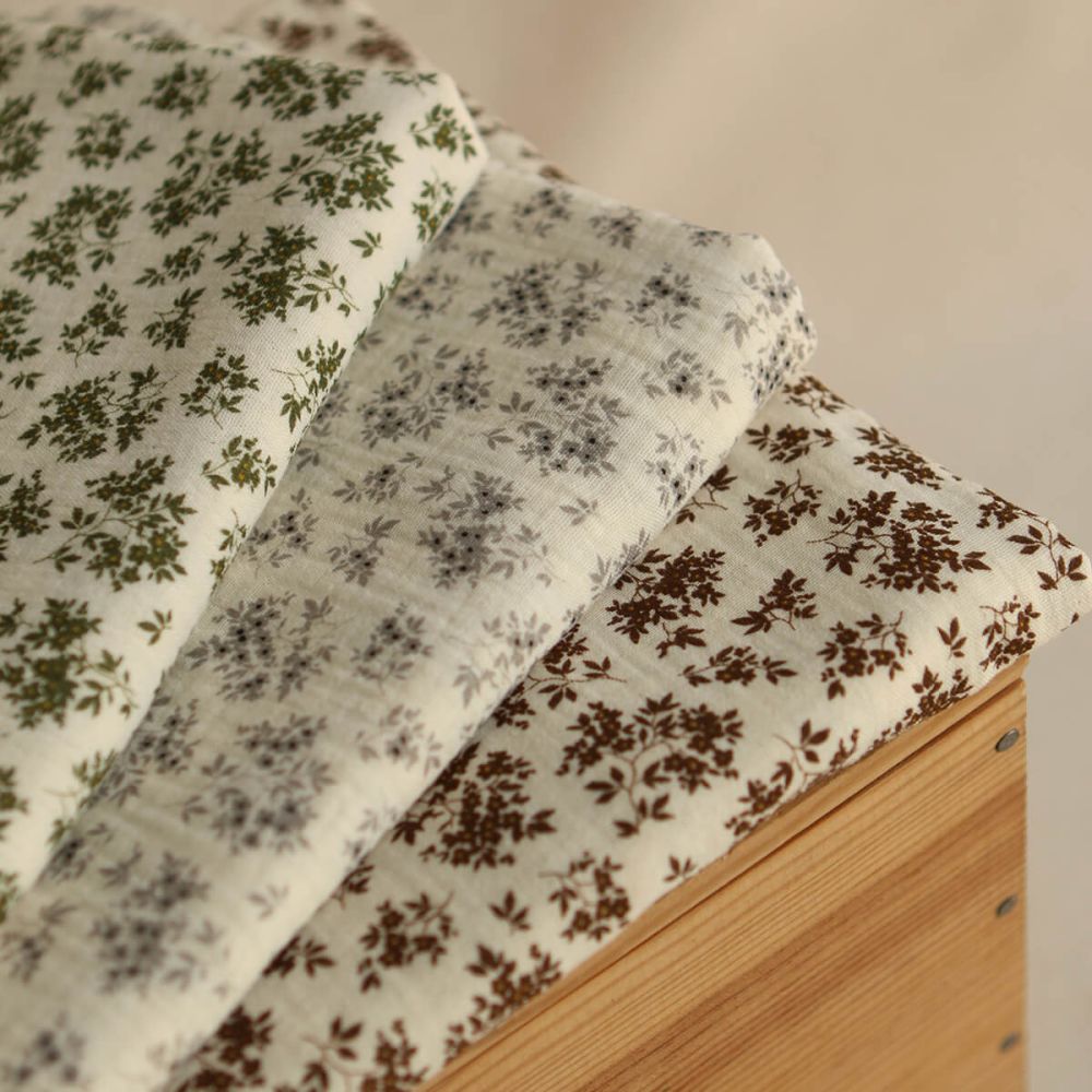 Soumeya - Double gaze coton BIO motif exclusif fond écru taupe