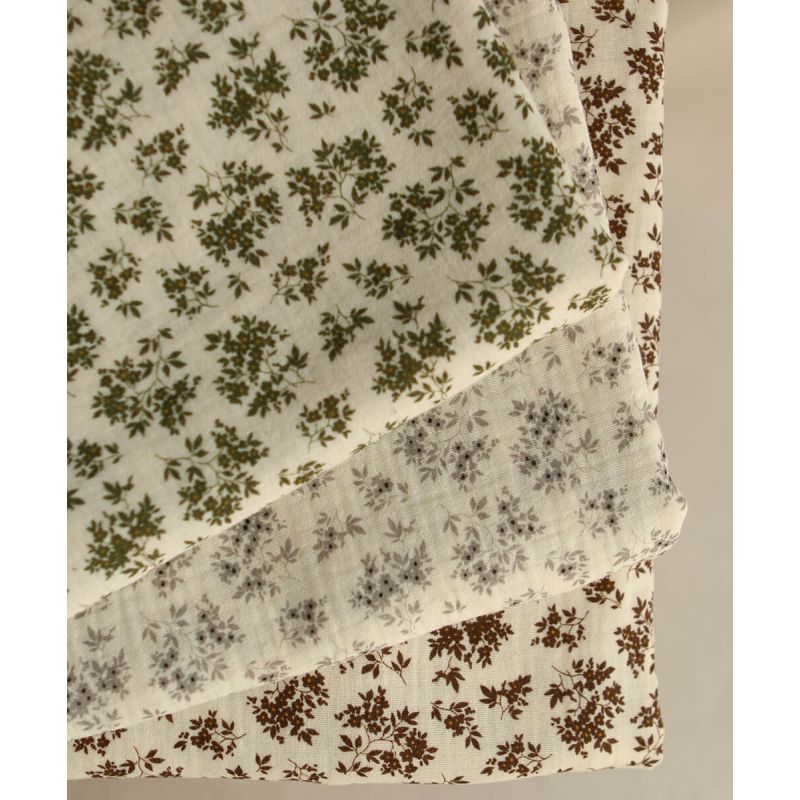 Soumeya - Double gaze coton BIO motif exclusif fond écru taupe