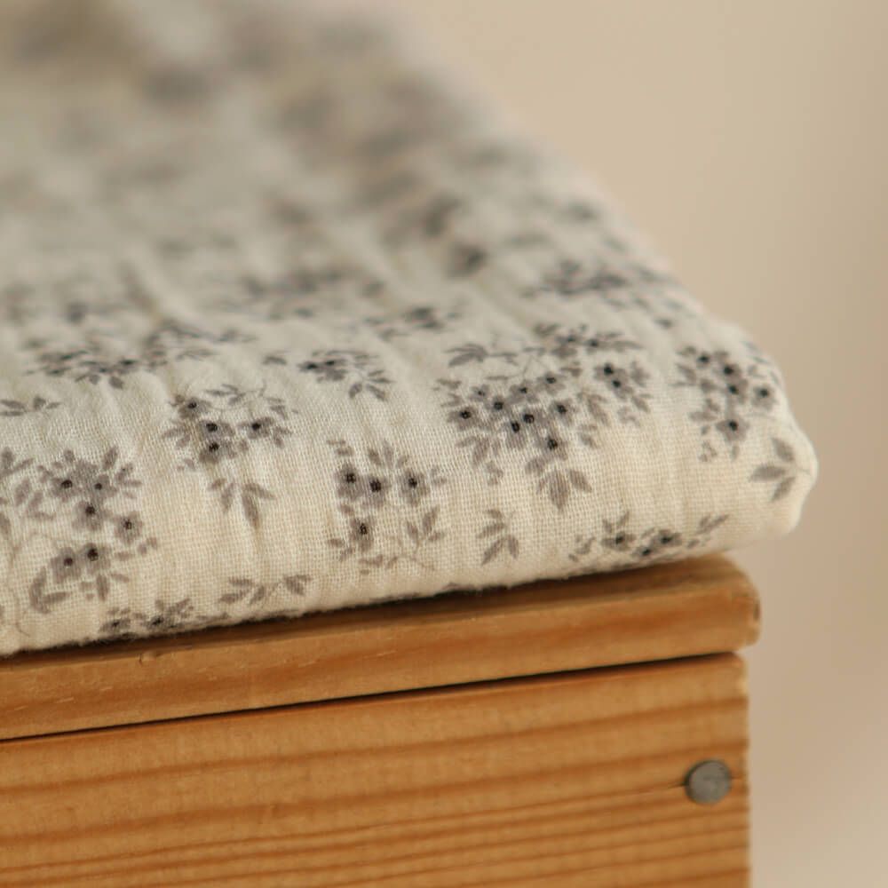 Soumeya - Double gaze coton BIO motif exclusif fond écru taupe