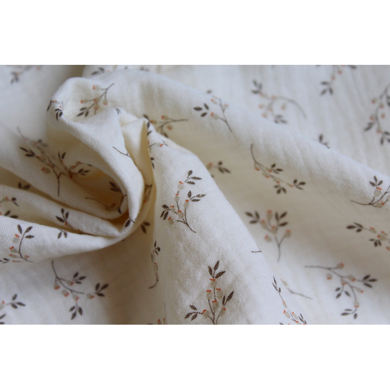 Thaïs - Double gaze de coton BIO écru à motifs fleuris Tissus issus de l'agriculture biologique  - 2